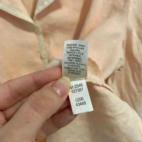 J JILL 100% Linen Jacket Blouse Size 12 Peach Cream Trim Long Sleeve Button Up - Picture 6 of 9